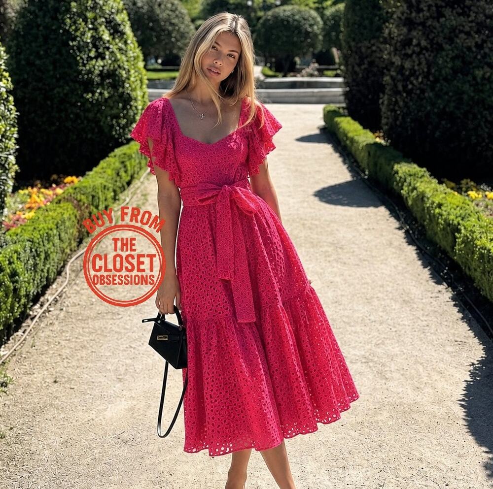 ZARA Pink Eyelet Embroidered Midi Dress NWT